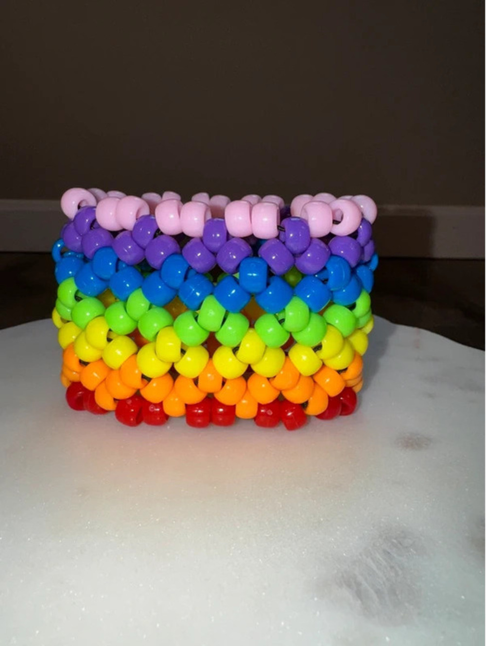 Handmade Rainbow Beaded Wide Cuff Bracelet - Picture 6 of 9